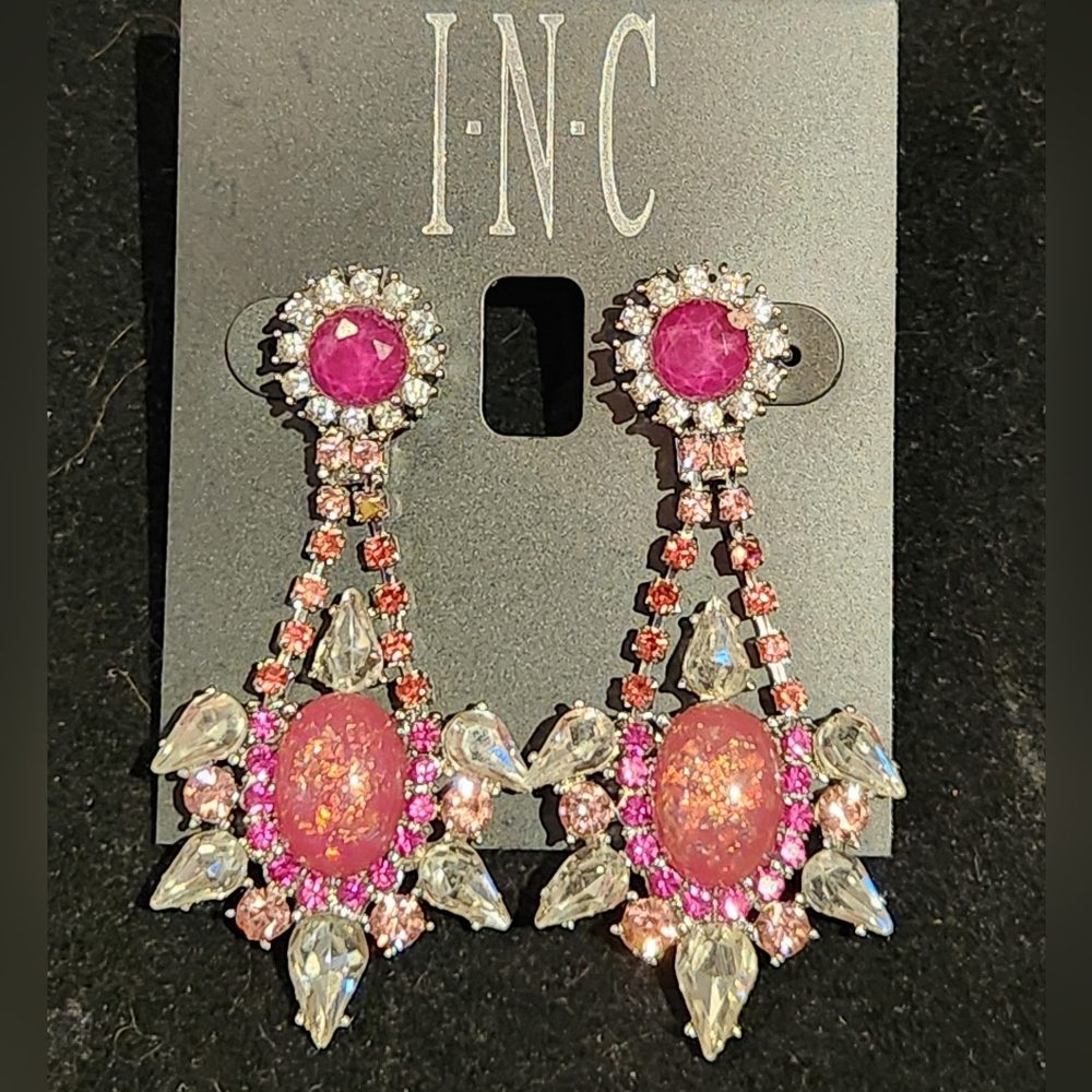NWT INC International Concepts Pink Clear Dangle Chandelier Earrings Art Deco